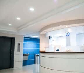 Reception desk in an office building